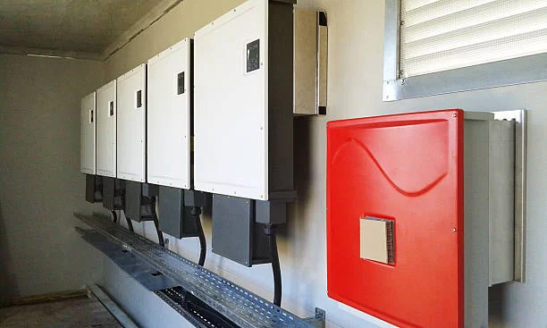 :Wall-mounted electrical panels with inverter and home battery