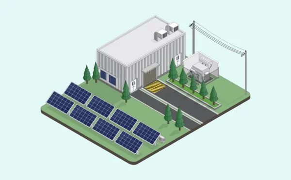 A solar power plant illustration, showcasing a renewable energy solution