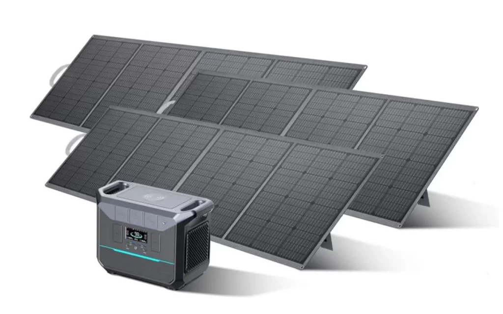 Portable power station and solar panel setup for outdoor use