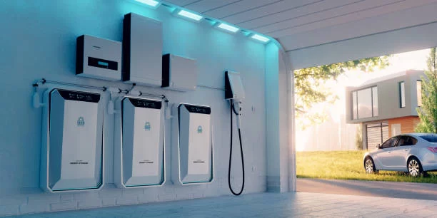 concept-of-a-home-battery-energy-storage-located-in-a-garage-with-a-sunny-background-with